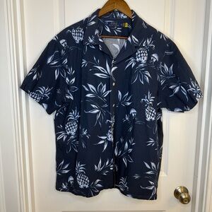 Polo Ralph Lauren Shirt Men XL Navy Floral Hawaiian Pineapple Loop Collar Pocket